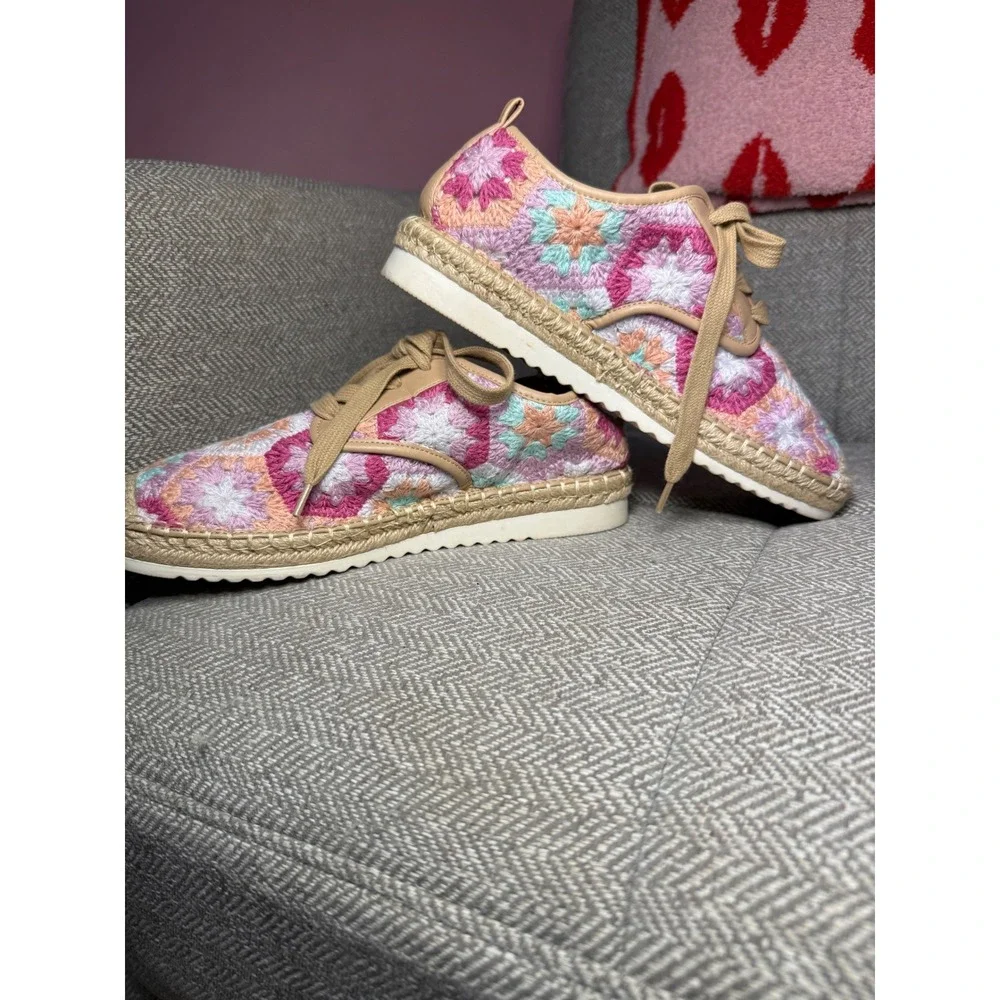 Copper Key Crochet Espadrille Sneakers Multi Granny Square Pink Orange‎ Size 8M